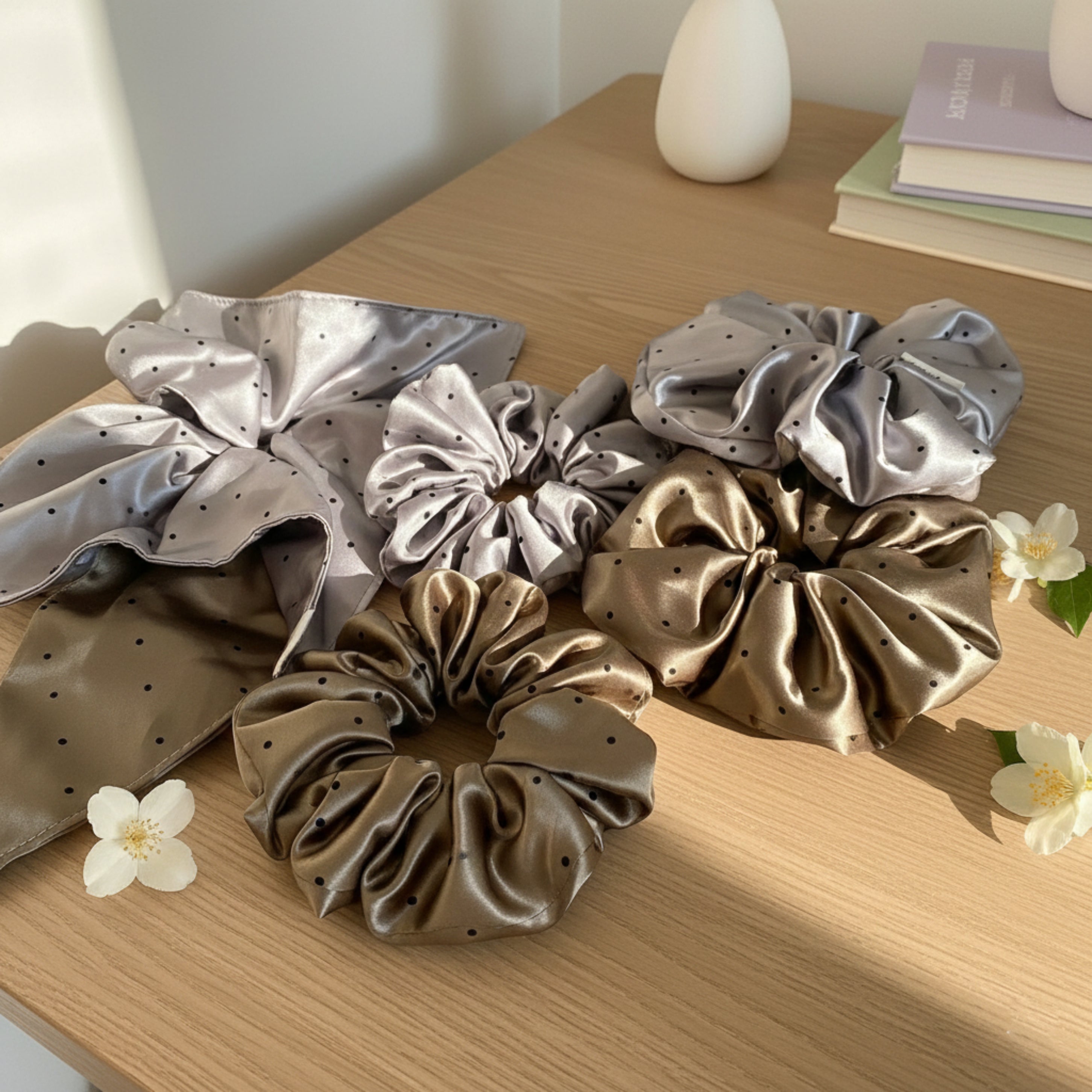 French Polka Dot Satin Scrunchie