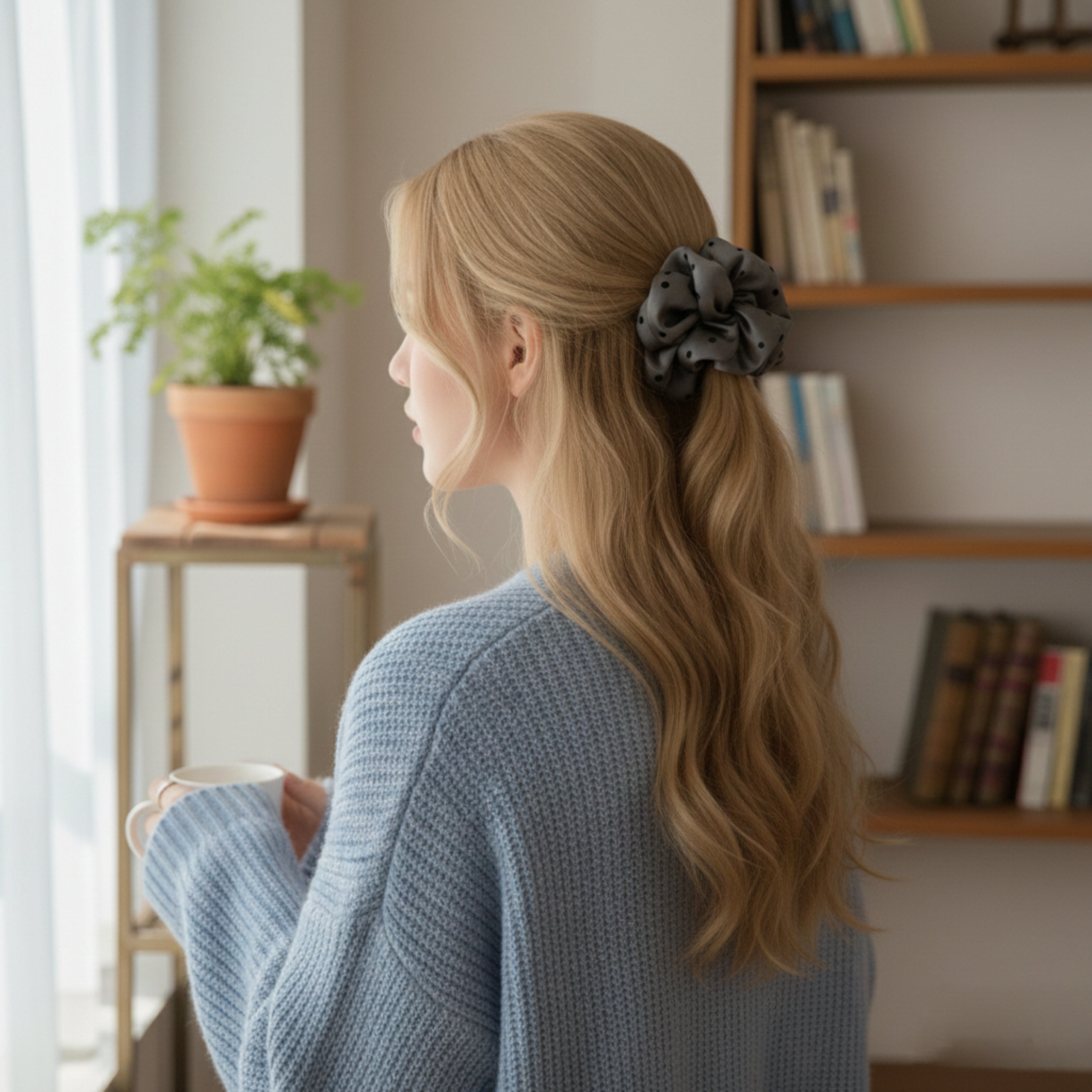 French Polka Dot Satin Scrunchie