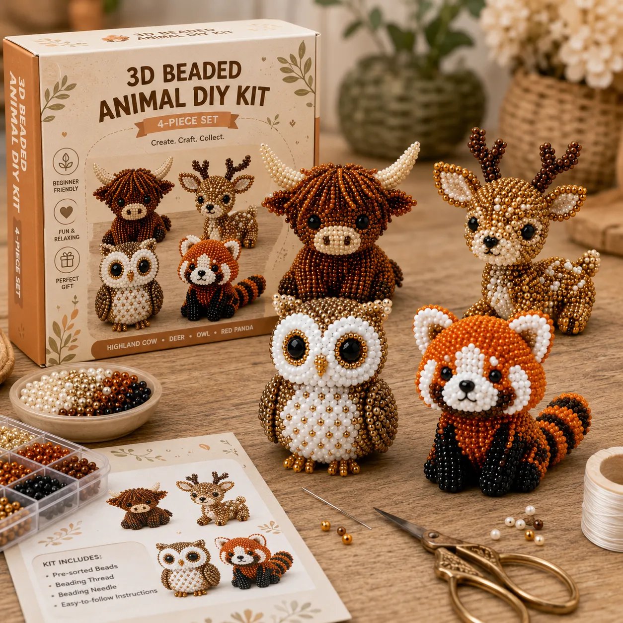 🧵From Tiny Beads to “I Made This!” — Create 4 Adorable 3D Animals at Home